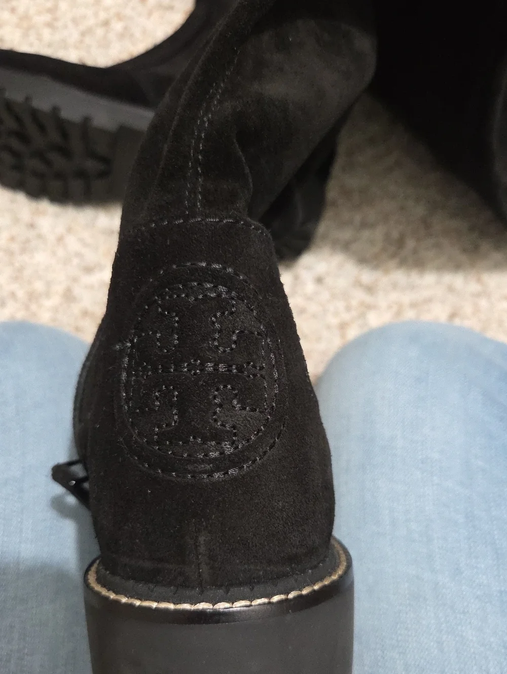 Tory Burch Black Suede Over-the-Knee Lug Sole Boots